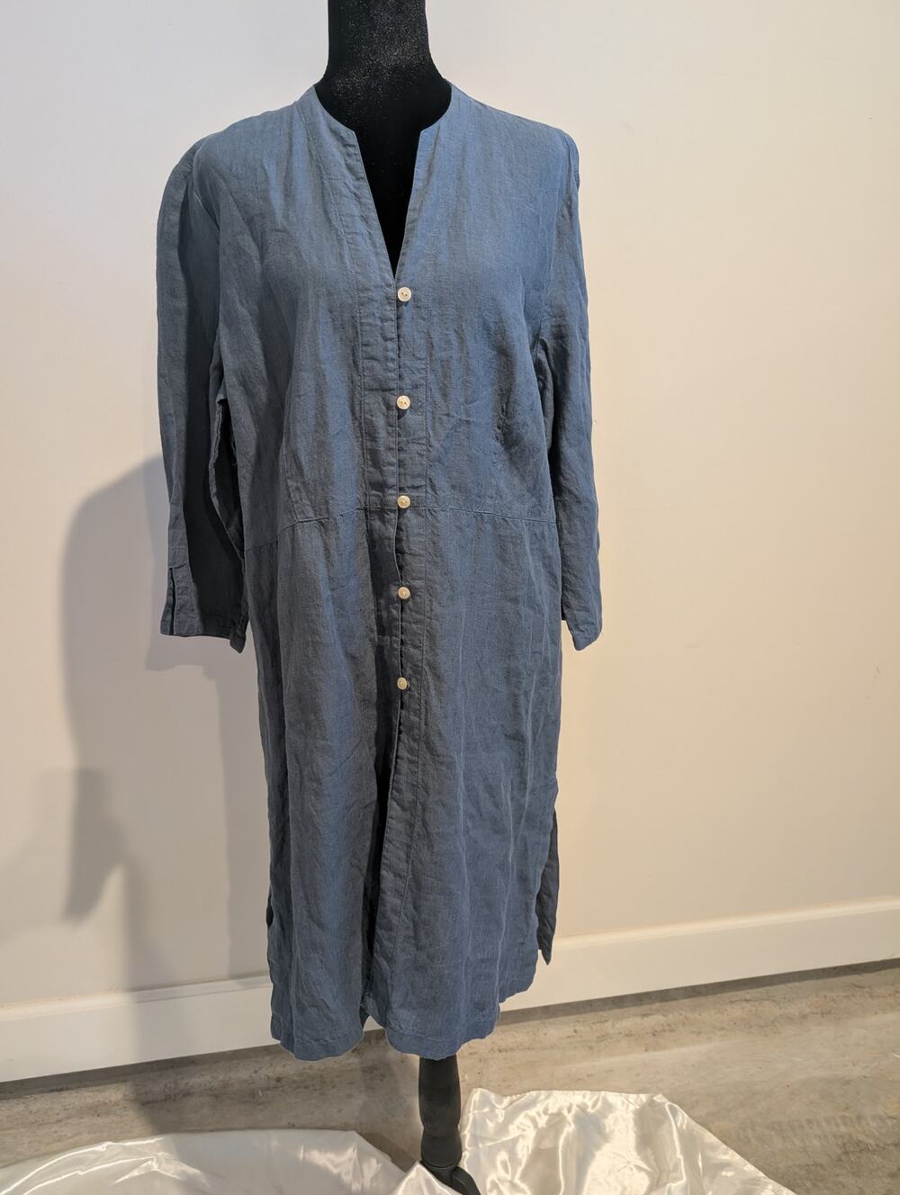 Coldwater Creek Blue Linen Minimalist Dress Sz L